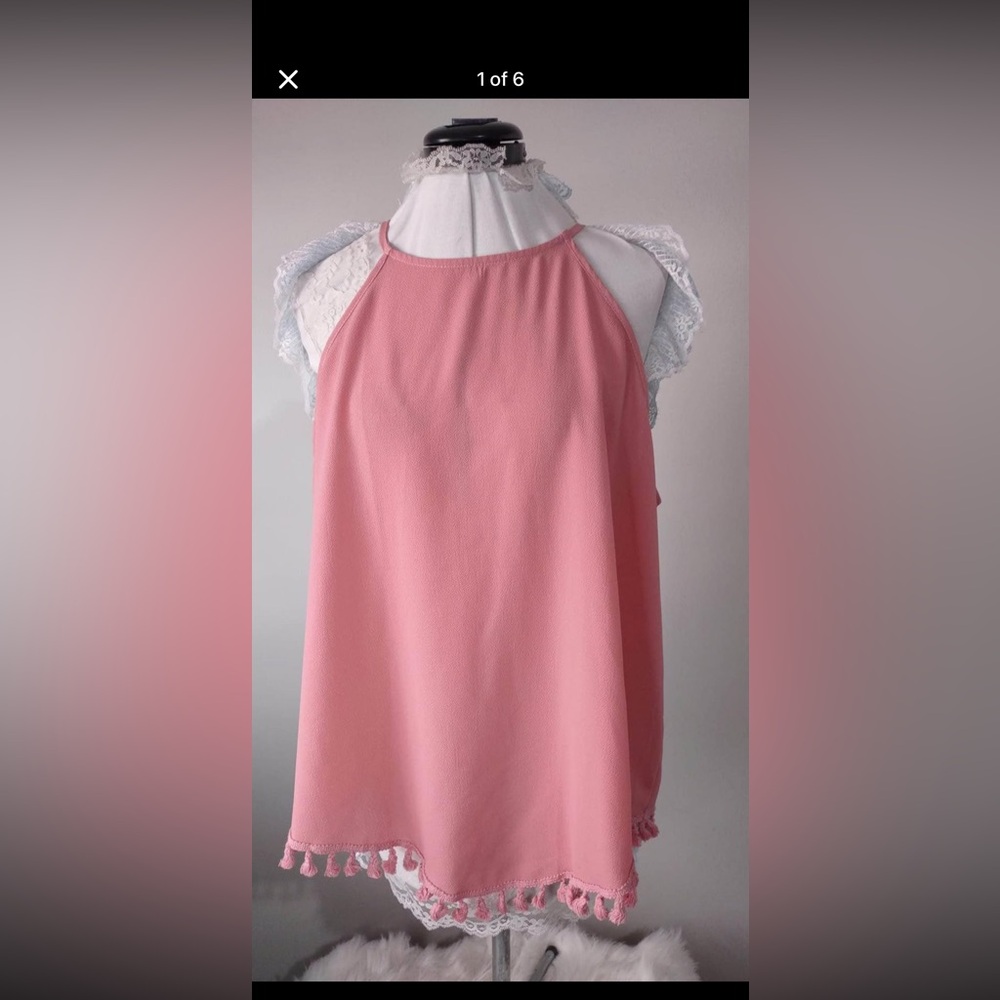 Halter Top 3X Shein Sleeveless Pink Blouse Tassels Around The Bottom C5767